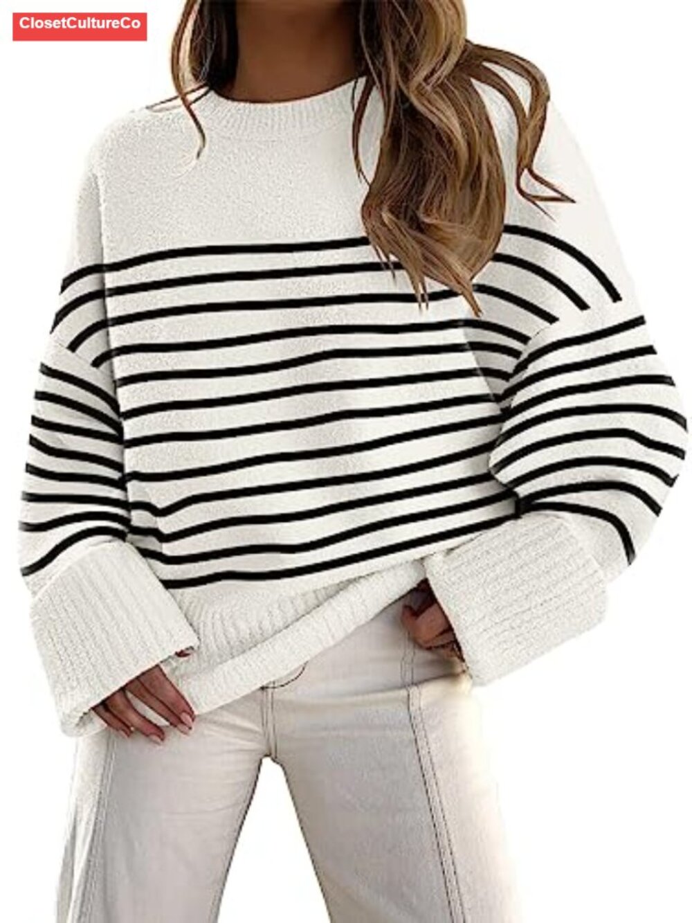 Oversized Warm Cozy Knit Sweater Pullover Fuzzy Ribbed Crewneck Fall